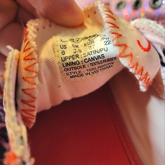 Ed Hardy Sneakers Shoes US 6 Satin & Canvas Pink Red Don Ed Hardy Designs - Picture 2 of 6